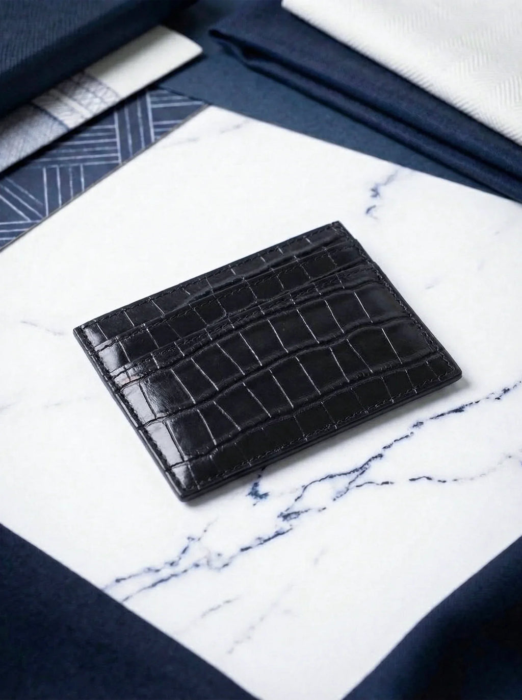 Midnight Black Croc Cardholder